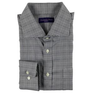 Seaward & Stearn London Gray Black Herringbone Checked Button Front Size XL Mint